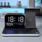 7-in-1 Wireless Charging Station – Fast Charger Dock with Night Light & Bluetooth Clock