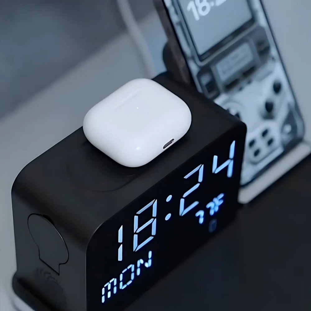 7-in-1 Wireless Charging Station – Fast Charger Dock with Night Light & Bluetooth Clock