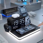 7-in-1 Wireless Charging Station – Fast Charger Dock with Night Light & Bluetooth Clock