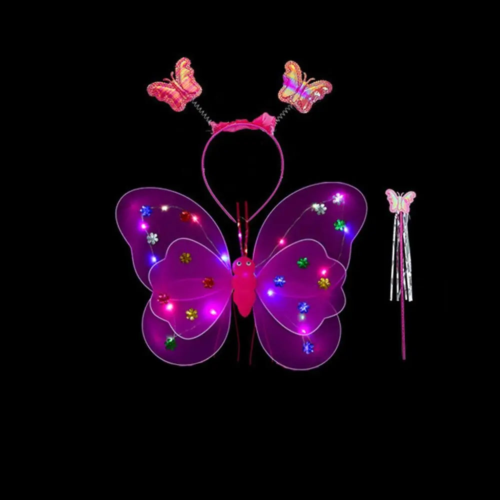 LED Angel Wings & Butterfly Costume Set – Kids Fancy Dress with Wand & Hair Hoop