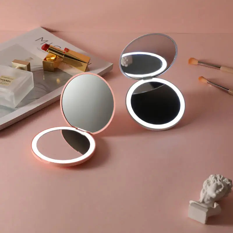 LED Compact Makeup Mirror – 2-Sided Folding Pocket Mirror with Light