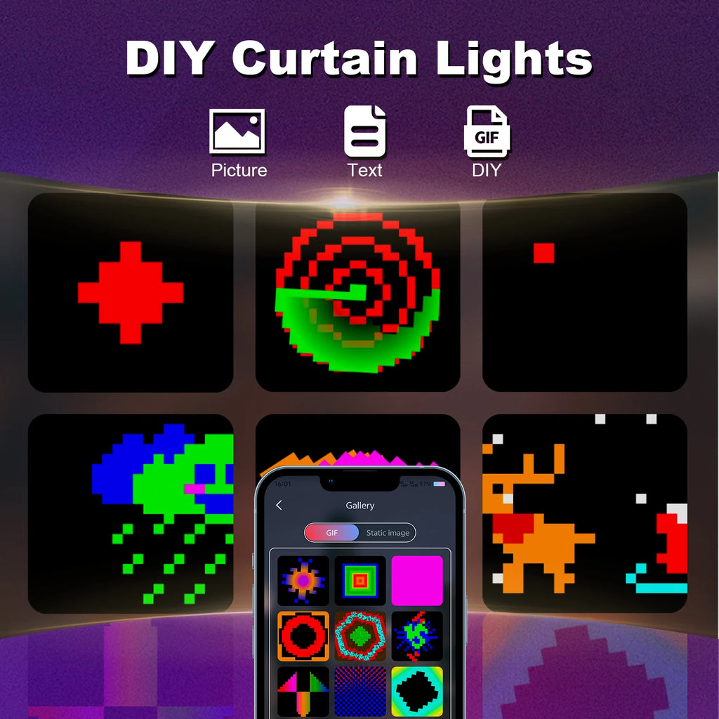 Smart Curtain Lights – 400 LED RGB Fairy Lights with App & Music Sync