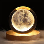 3D Crystal Ball Night Light with Wooden Base – Galaxy & Solar System USB Lamp