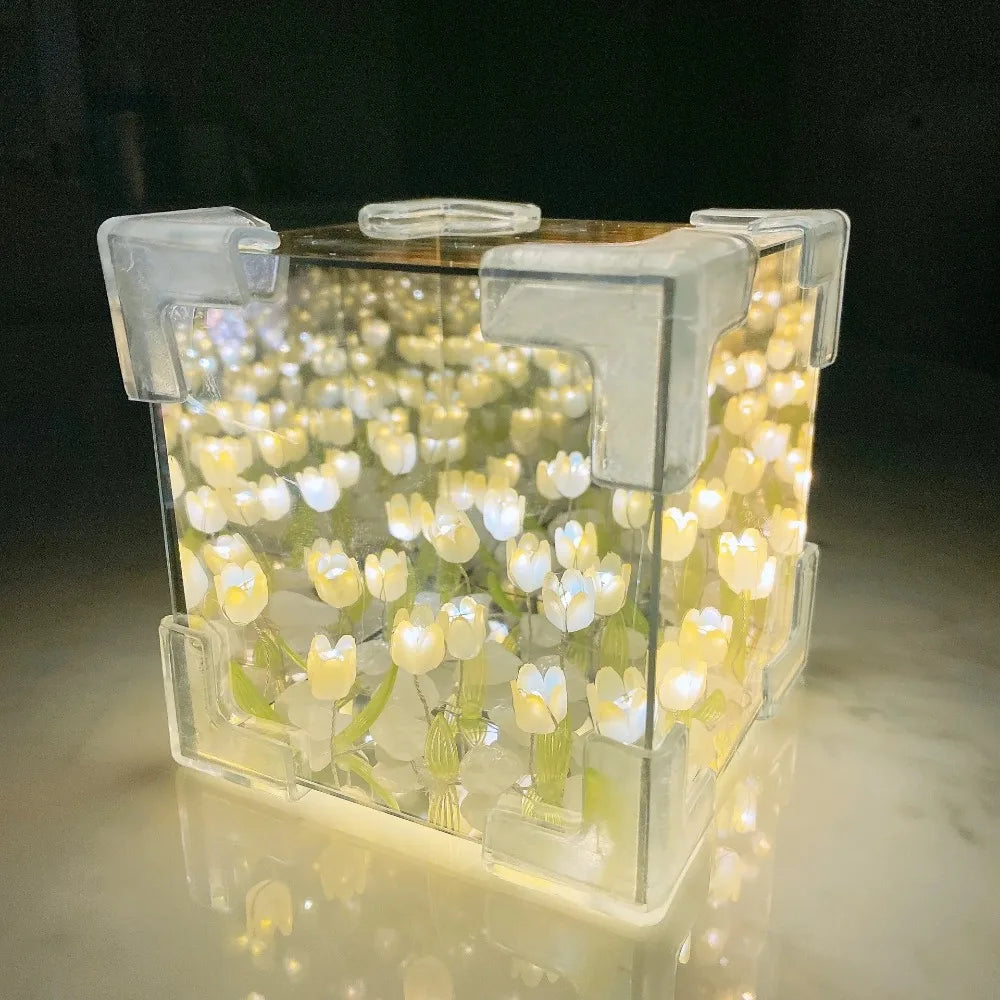 DIY Tulip Mirror Cube Lamp – Handmade Flower Night Light Gift