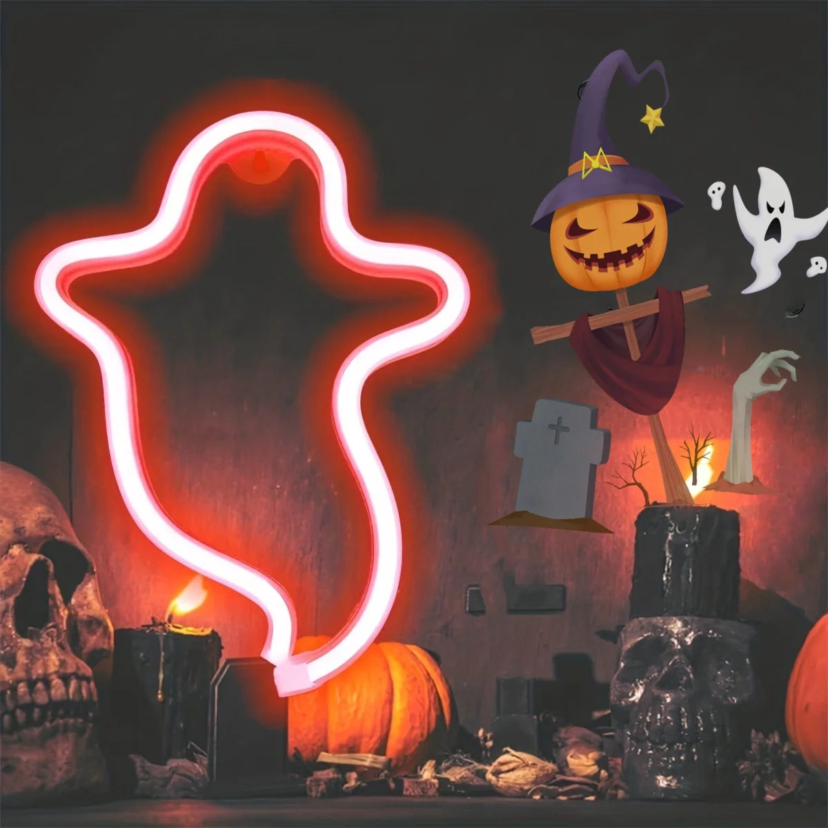 Halloween Atmosphere LED Neon Sign – USB or Battery Powered Wall Light