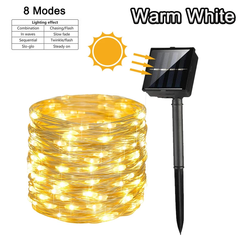 Solar String Lights – Waterproof 8-Mode Copper Wire Fairy Lights