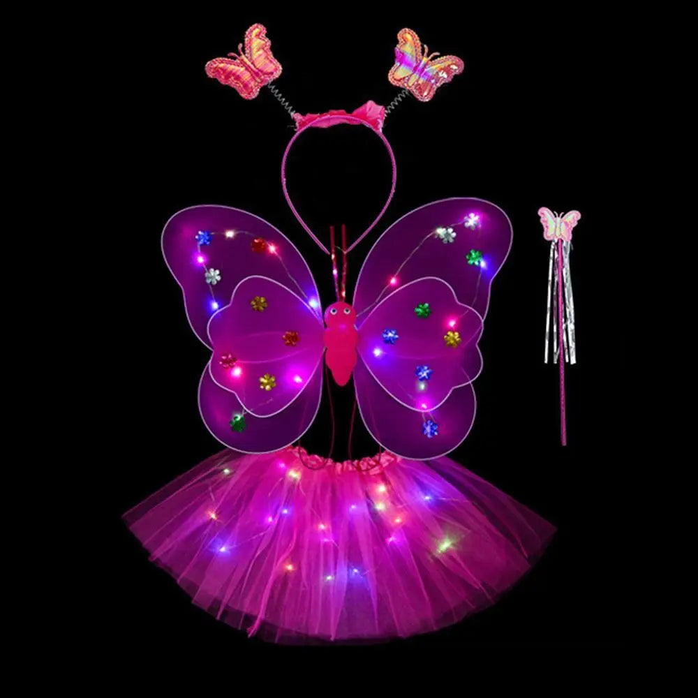 LED Angel Wings & Butterfly Costume Set – Kids Fancy Dress with Wand & Hair Hoop