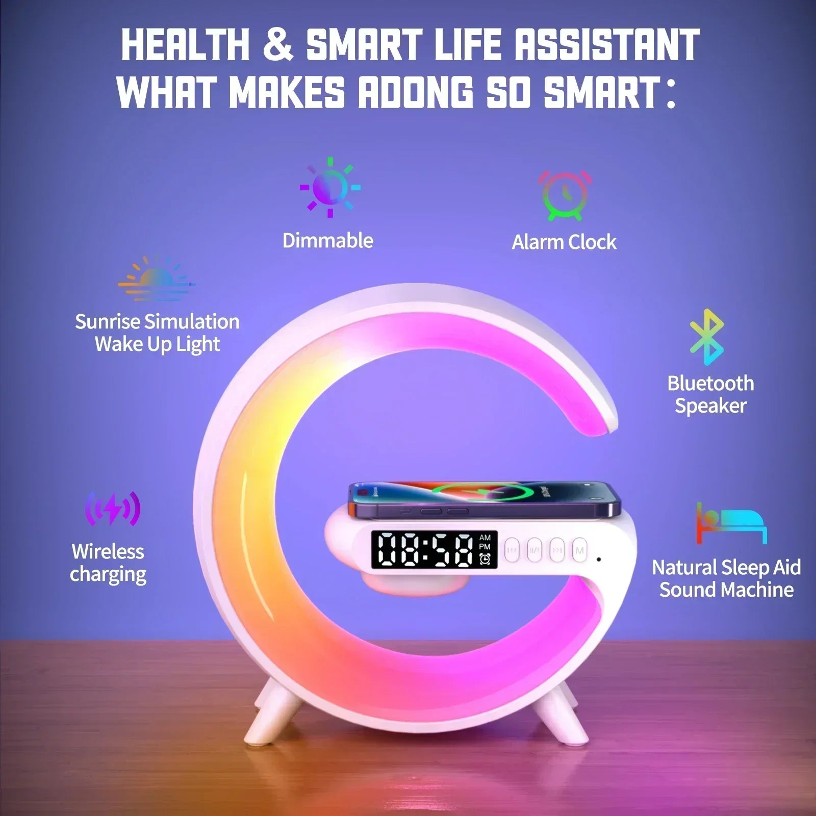 Wireless Charging Station with Bluetooth Speaker & RGB Night Light
