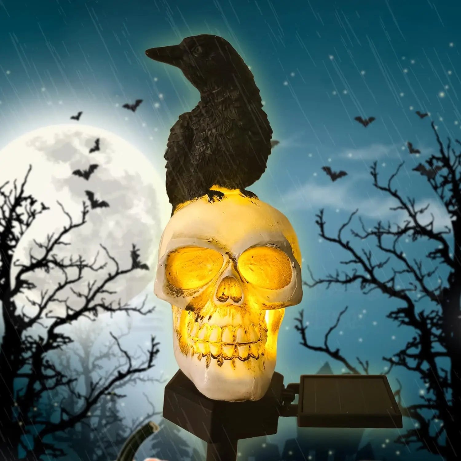 Halloween Solar Crow Skull Light – Outdoor LED Skeleton & Ghost Decoration