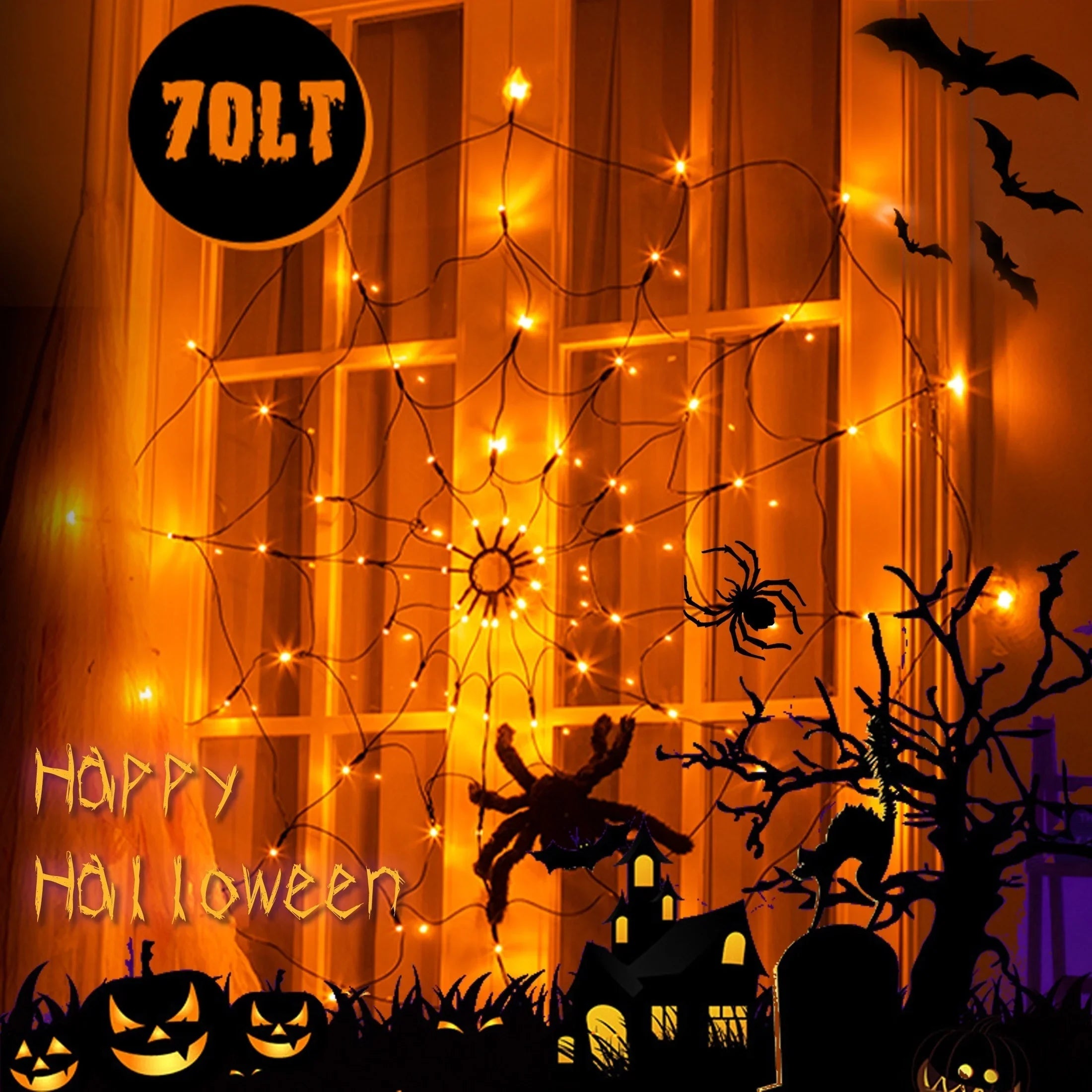 Halloween LED Spider Web Lights – Waterproof Net String Decoration