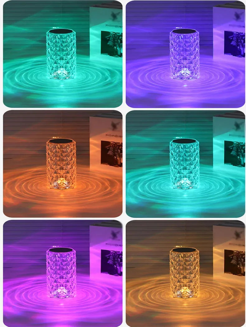 Rose Crystal Touch Lamp – USB Rechargeable 16-Color LED Bedside Light