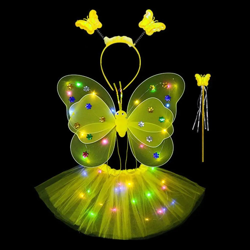 LED Angel Wings & Butterfly Costume Set – Kids Fancy Dress with Wand & Hair Hoop