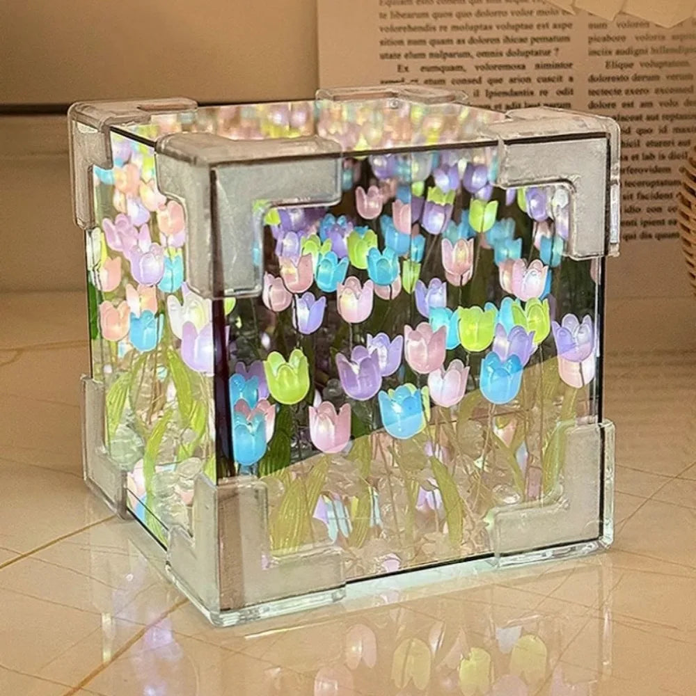 DIY Tulip Mirror Cube Lamp – Handmade Flower Night Light Gift