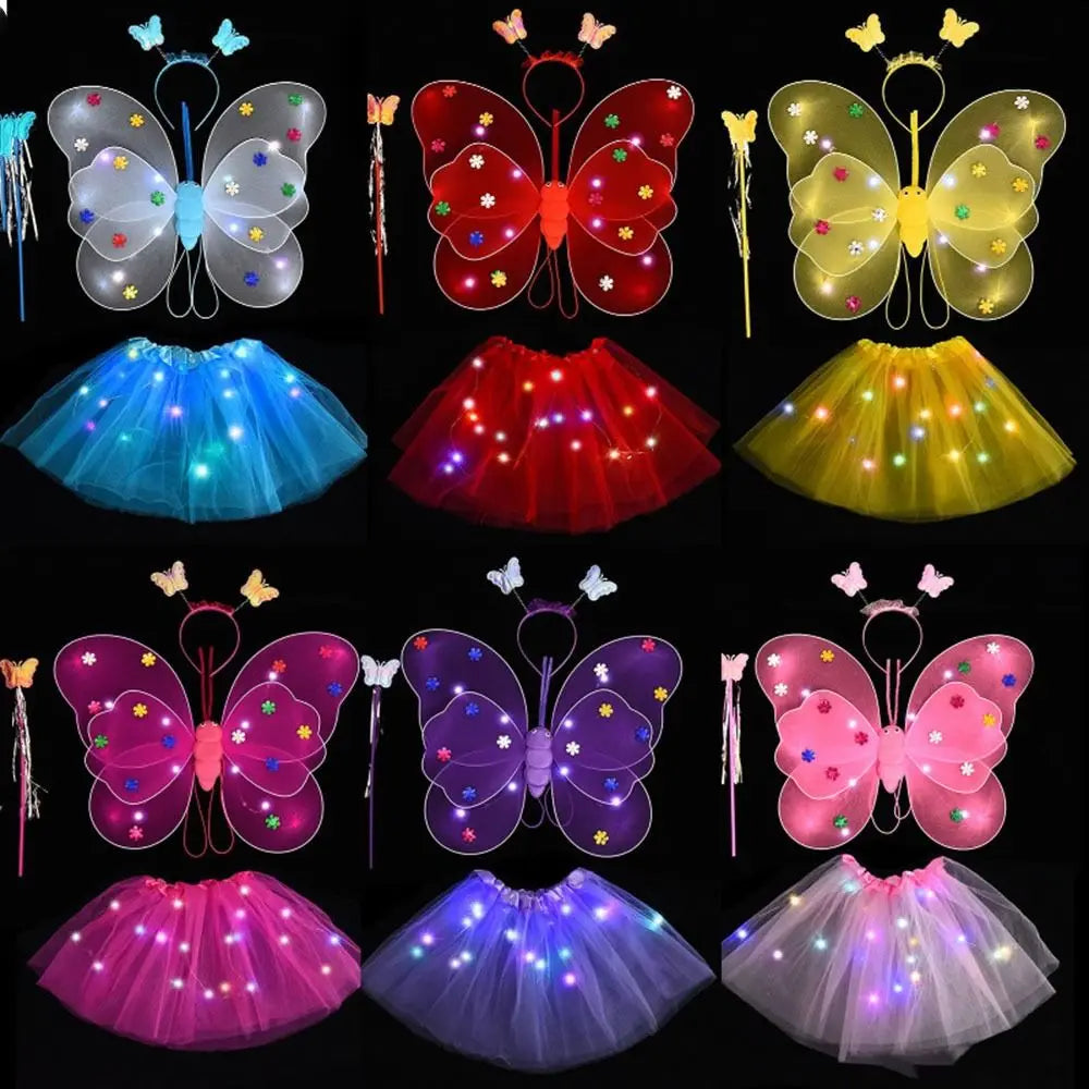 LED Angel Wings & Butterfly Costume Set – Kids Fancy Dress with Wand & Hair Hoop