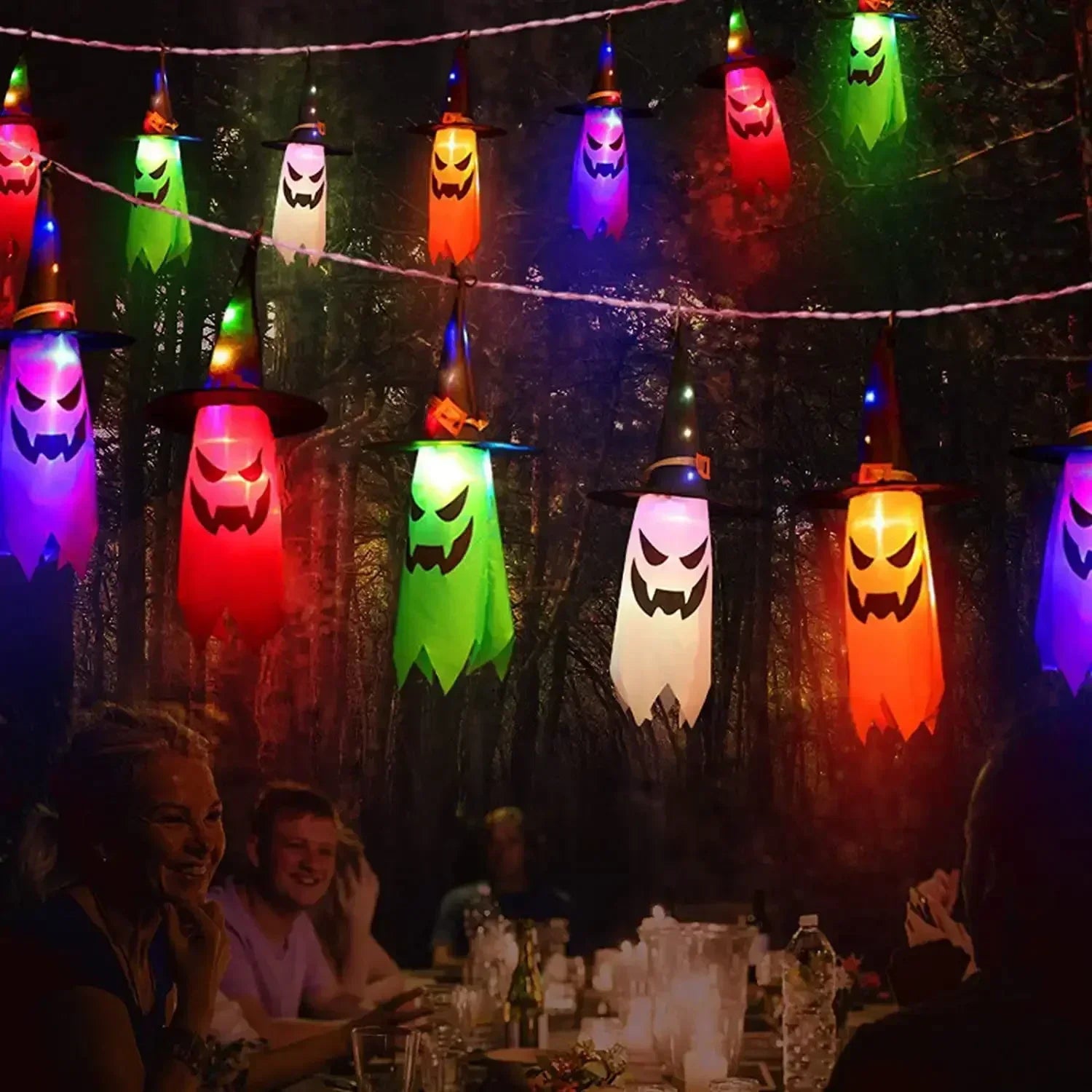 Halloween Witch Hat String Lights – 5 Colorful LED Hats