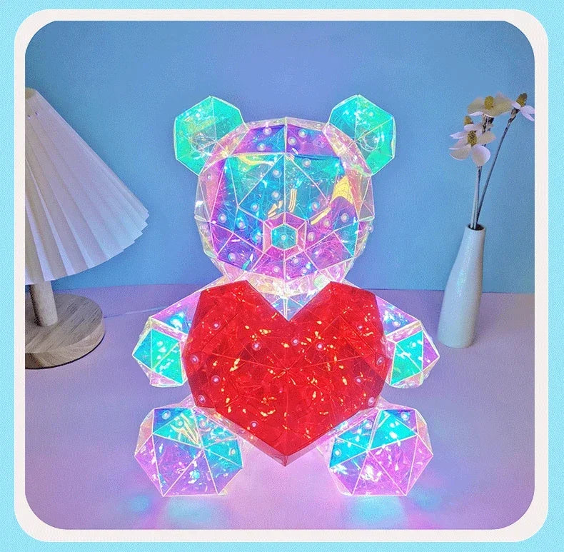 LED Light-Up Teddy Bear with Red Heart – Romantic Gift Lamp