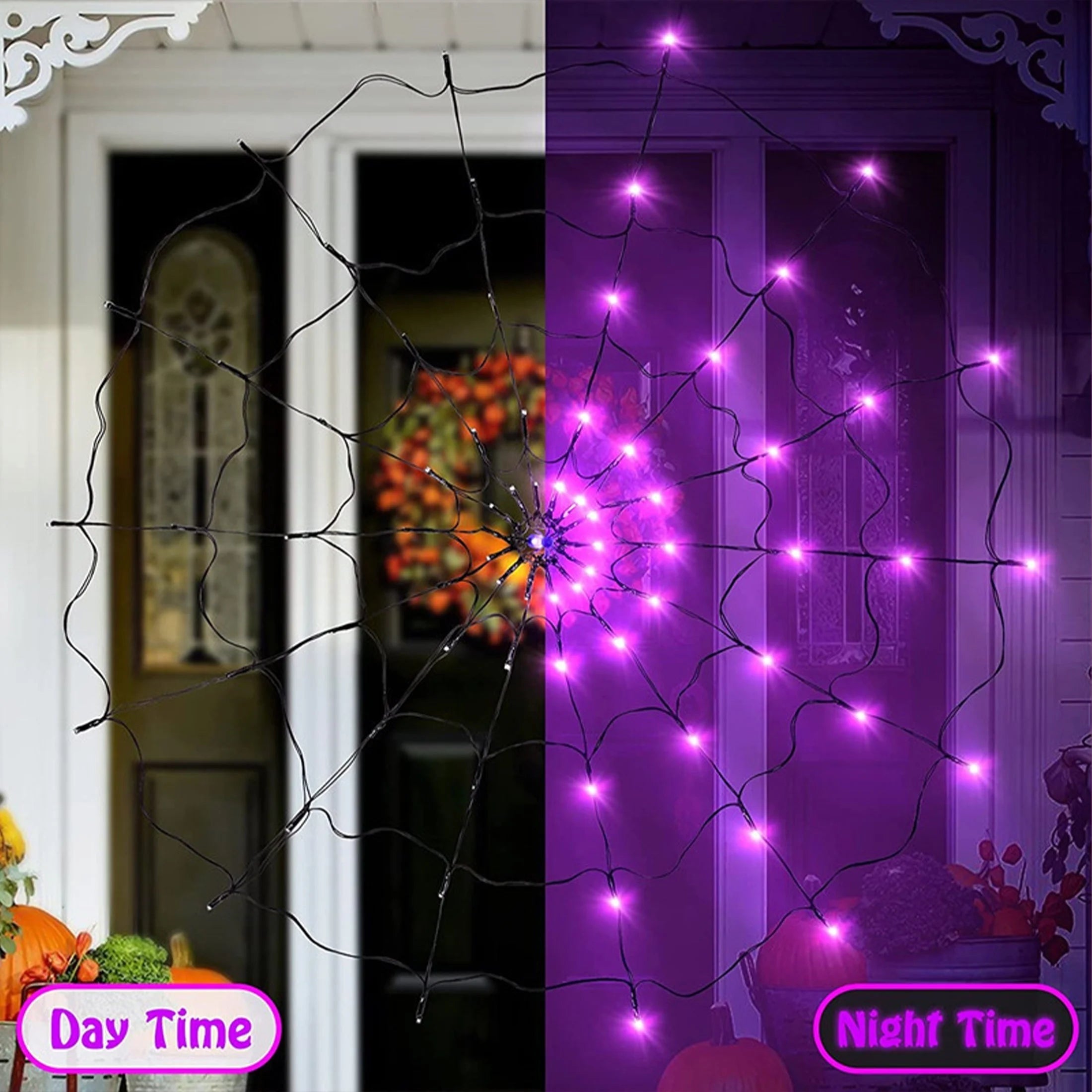 Halloween LED Spider Web Lights – Waterproof Net String Decoration