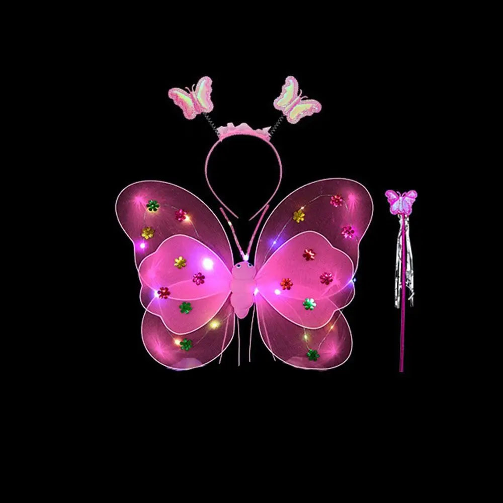 LED Angel Wings & Butterfly Costume Set – Kids Fancy Dress with Wand & Hair Hoop