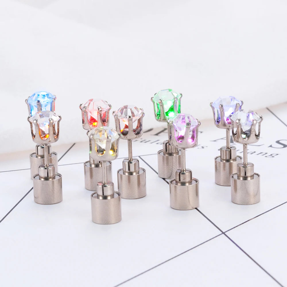 LED Luminous Stud Earrings – Colorful Glowing Zircon Party Jewelry (2PCS)