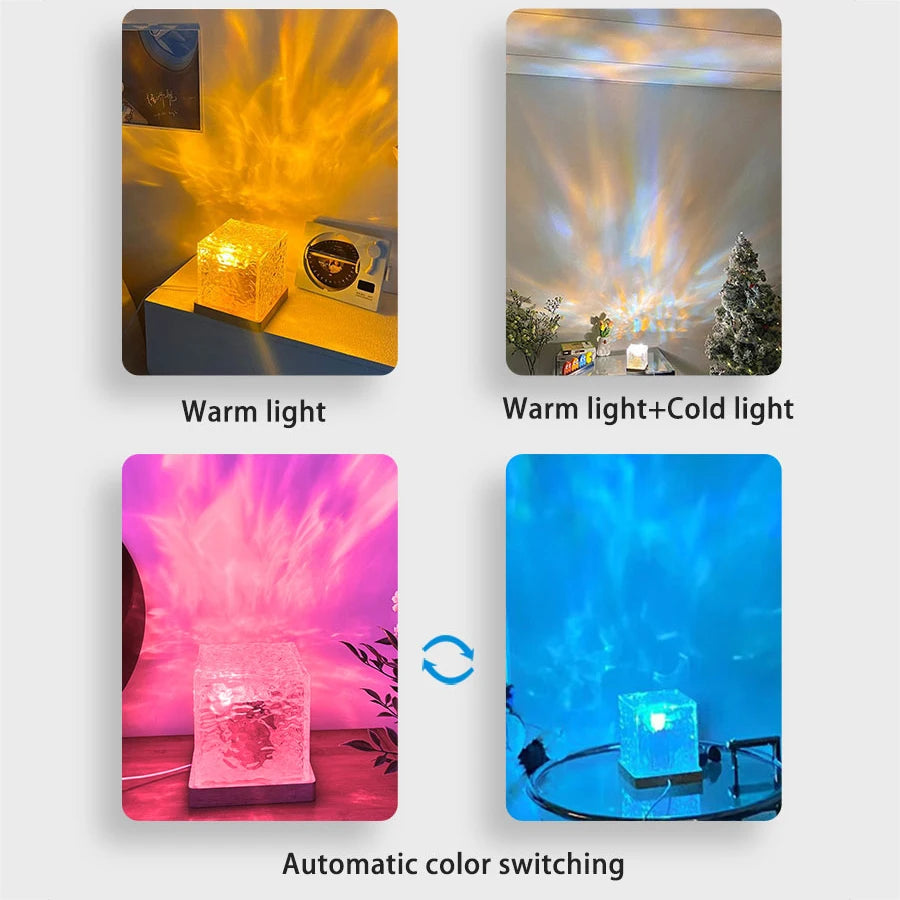 Ocean Wave Aurora Projector Lamp – 16-Color Crystal Flame Light with Remote