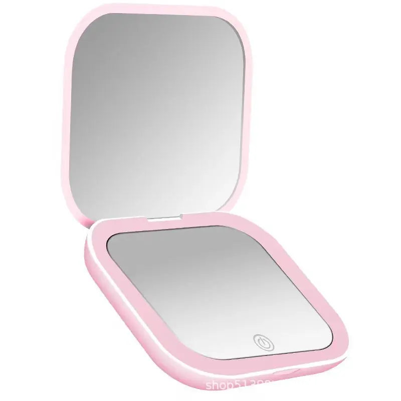 Mini Folding LED Makeup Mirror – USB Rechargeable with 2X Magnification