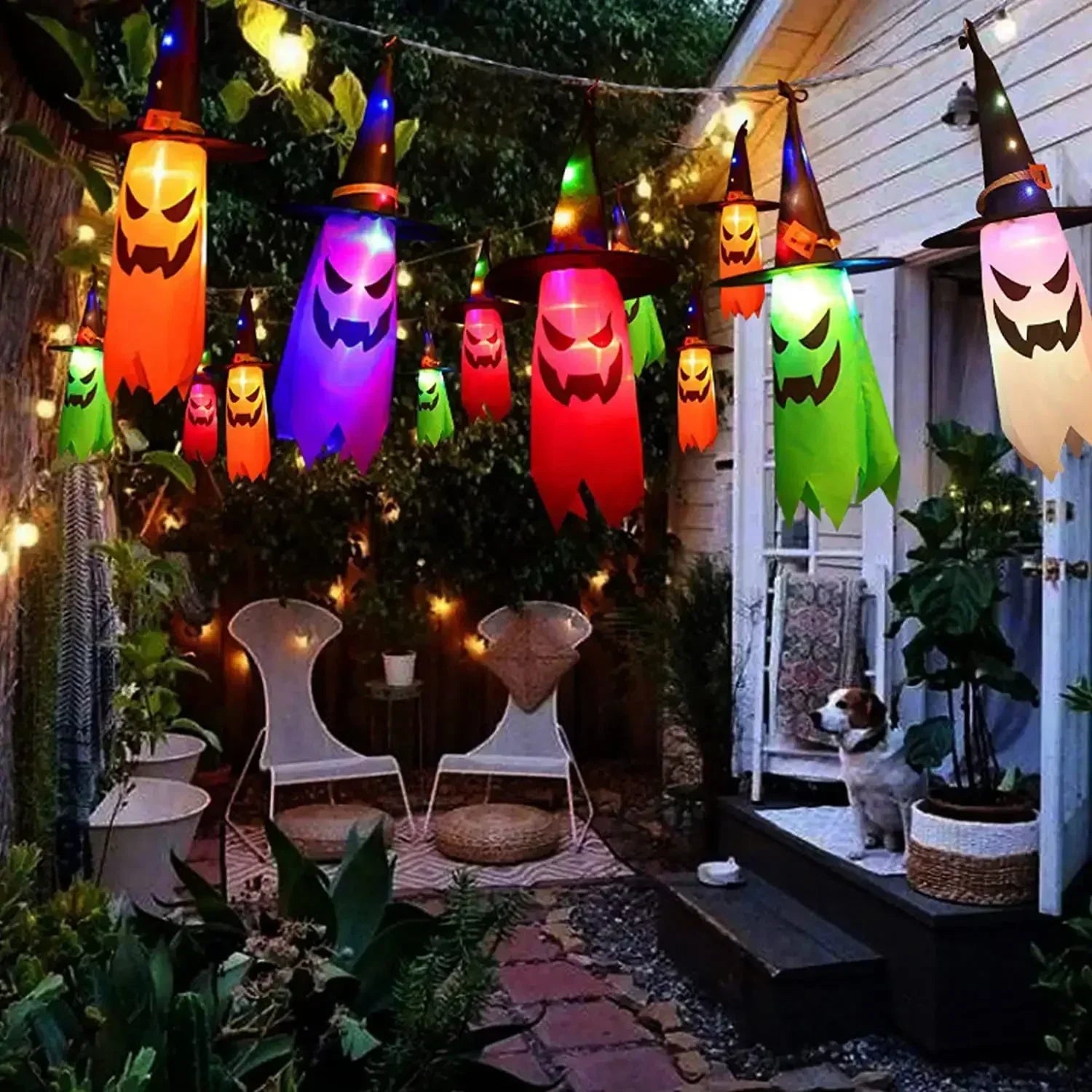 Halloween Witch Hat String Lights – 5 Colorful LED Hats