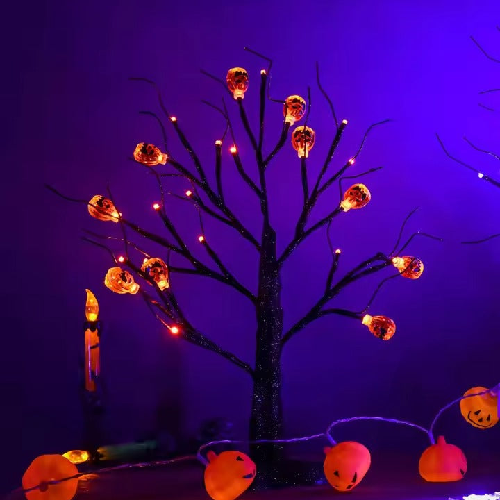 Halloween LED Black Tree with Pumpkins – 45cm Tabletop Light