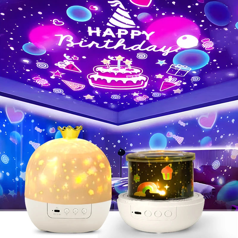 Crown Star Projector Lamp – Rotating Night Light with 6 Films & Remote