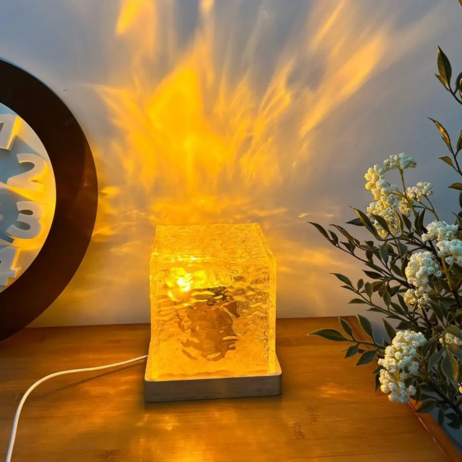 Ocean Wave Aurora Projector Lamp – 16-Color Crystal Flame Light with Remote