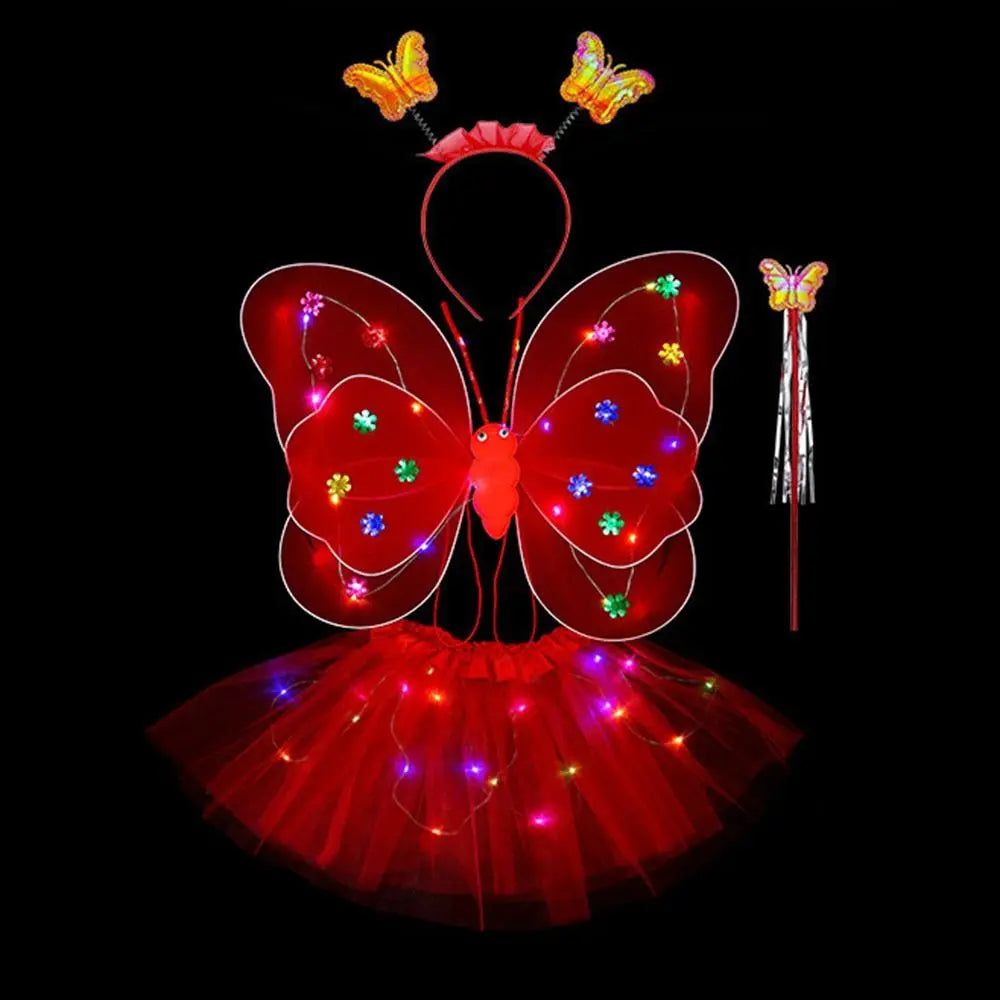 LED Angel Wings & Butterfly Costume Set – Kids Fancy Dress with Wand & Hair Hoop