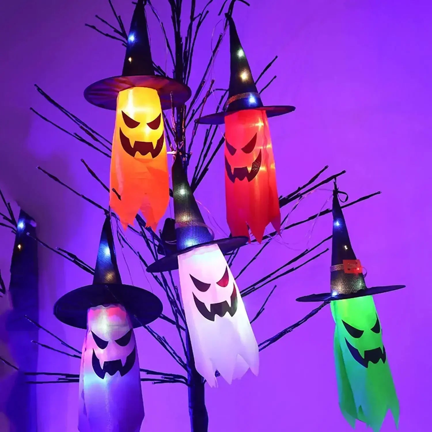 Halloween Witch Hat String Lights – 5 Colorful LED Hats