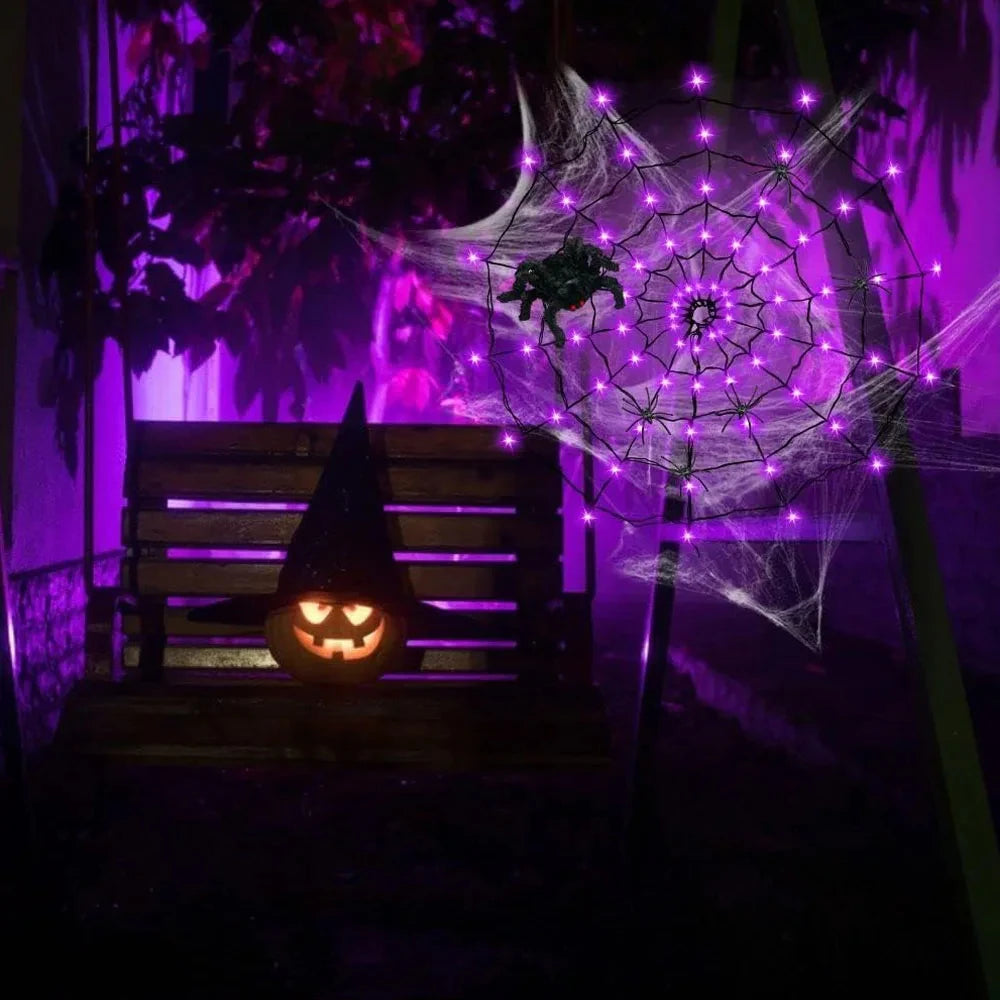 Halloween LED Spider Web Lights – Waterproof Net String Decoration