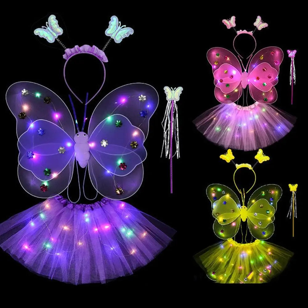 LED Angel Wings & Butterfly Costume Set – Kids Fancy Dress with Wand & Hair Hoop