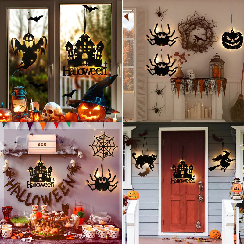 Halloween Hanging Lights – Castle, Witch, Ghost & Spider Web (10LED)