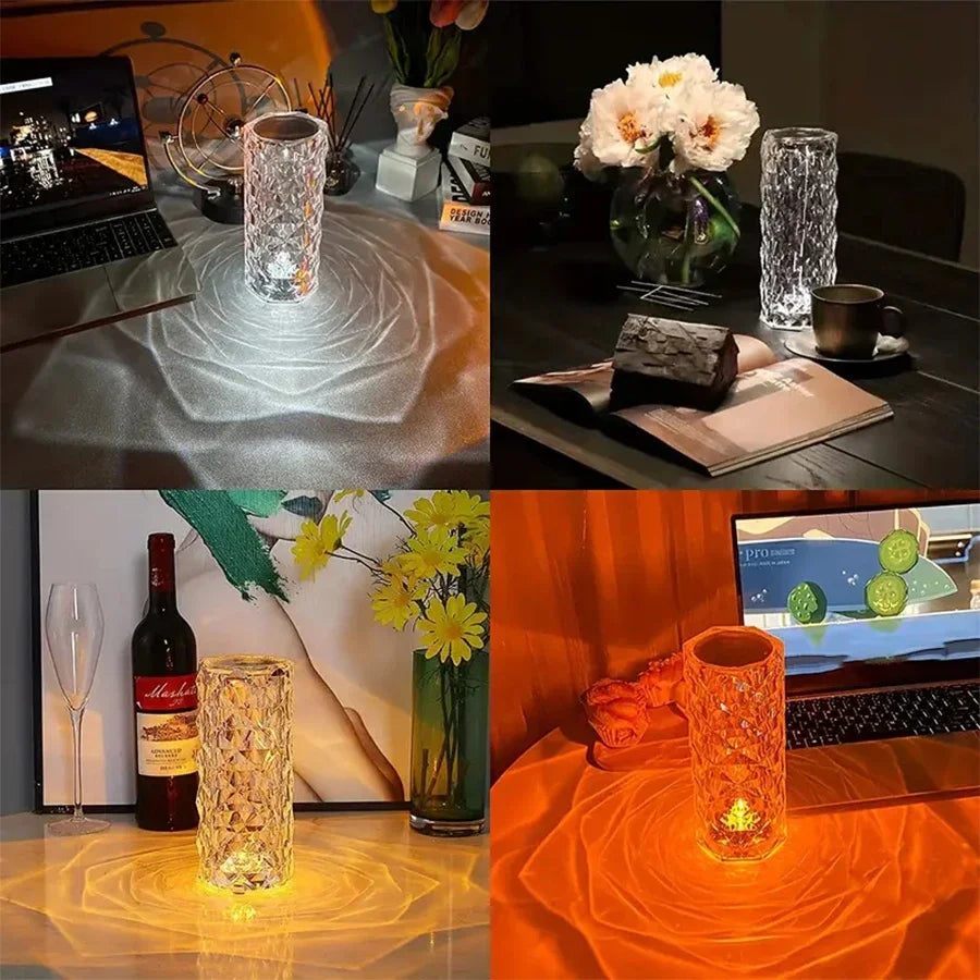 Rose Crystal Touch Lamp – USB Rechargeable 16-Color LED Bedside Light