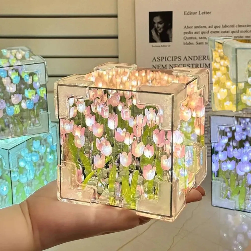 DIY Tulip Mirror Cube Lamp – Handmade Flower Night Light Gift