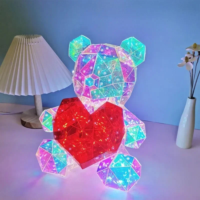 LED Light-Up Teddy Bear with Red Heart – Romantic Gift Lamp