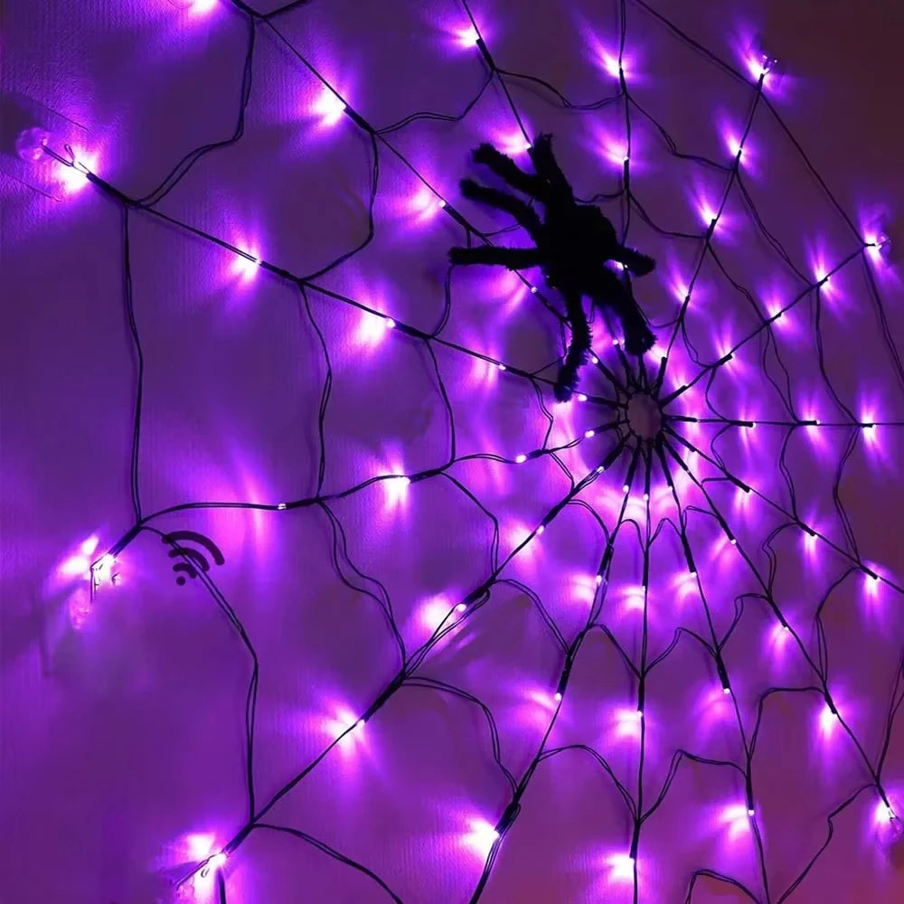 Halloween LED Spider Web Lights – Waterproof Net String Decoration