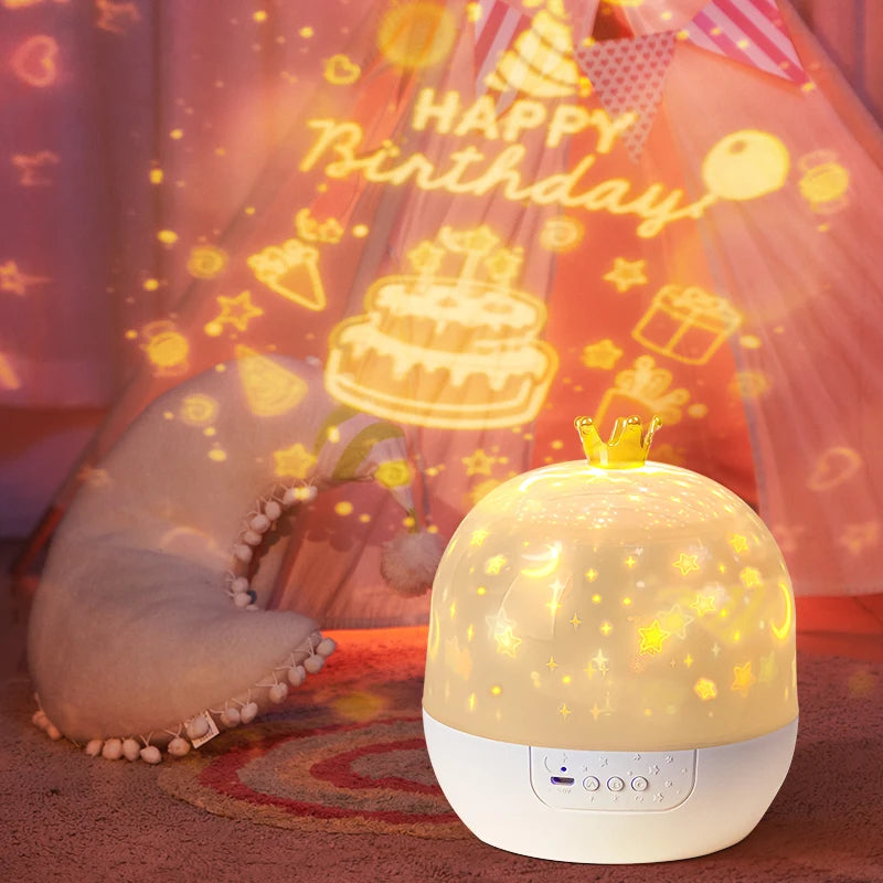 Crown Star Projector Lamp – Rotating Night Light with 6 Films & Remote