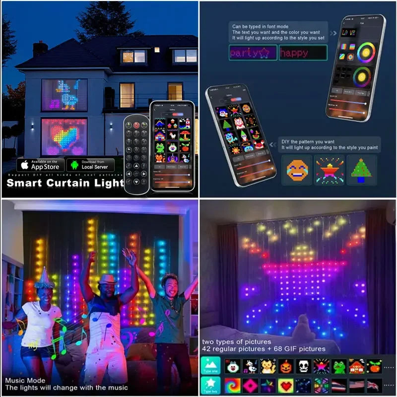 Smart Curtain Lights – 400 LED RGB Fairy Lights with App & Music Sync