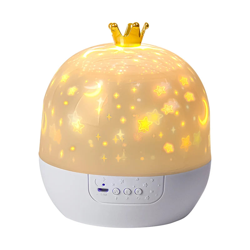 Crown Star Projector Lamp – Rotating Night Light with 6 Films & Remote