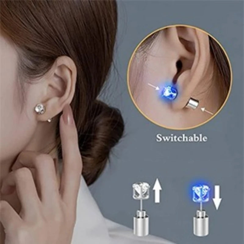 LED Luminous Stud Earrings – Colorful Glowing Zircon Party Jewelry (2PCS)