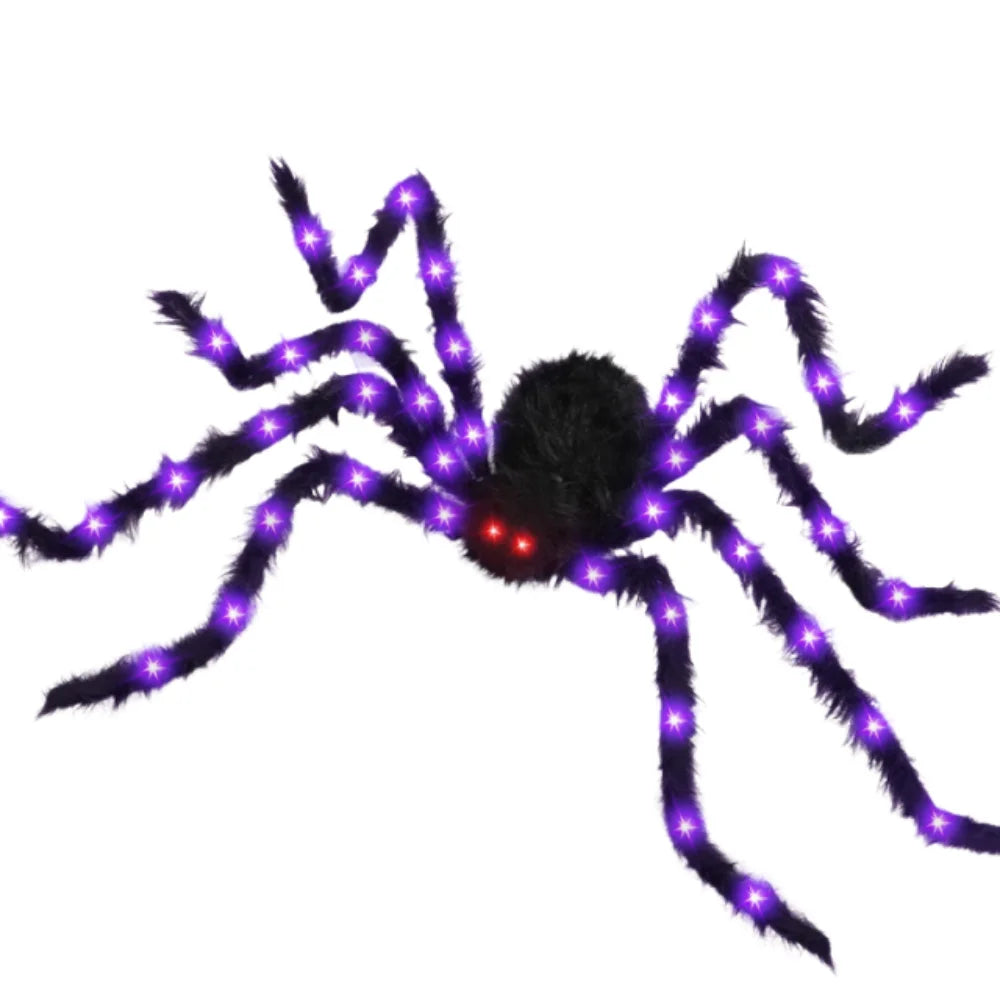 Halloween Spider Web Lights – 8 Mode LED Web with Glowing Spider