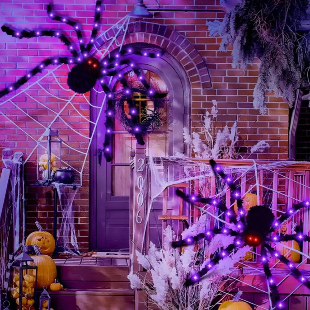 Halloween Spider Web Lights – 8 Mode LED Web with Glowing Spider