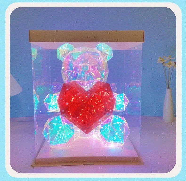 LED Light-Up Teddy Bear with Red Heart – Romantic Gift Lamp
