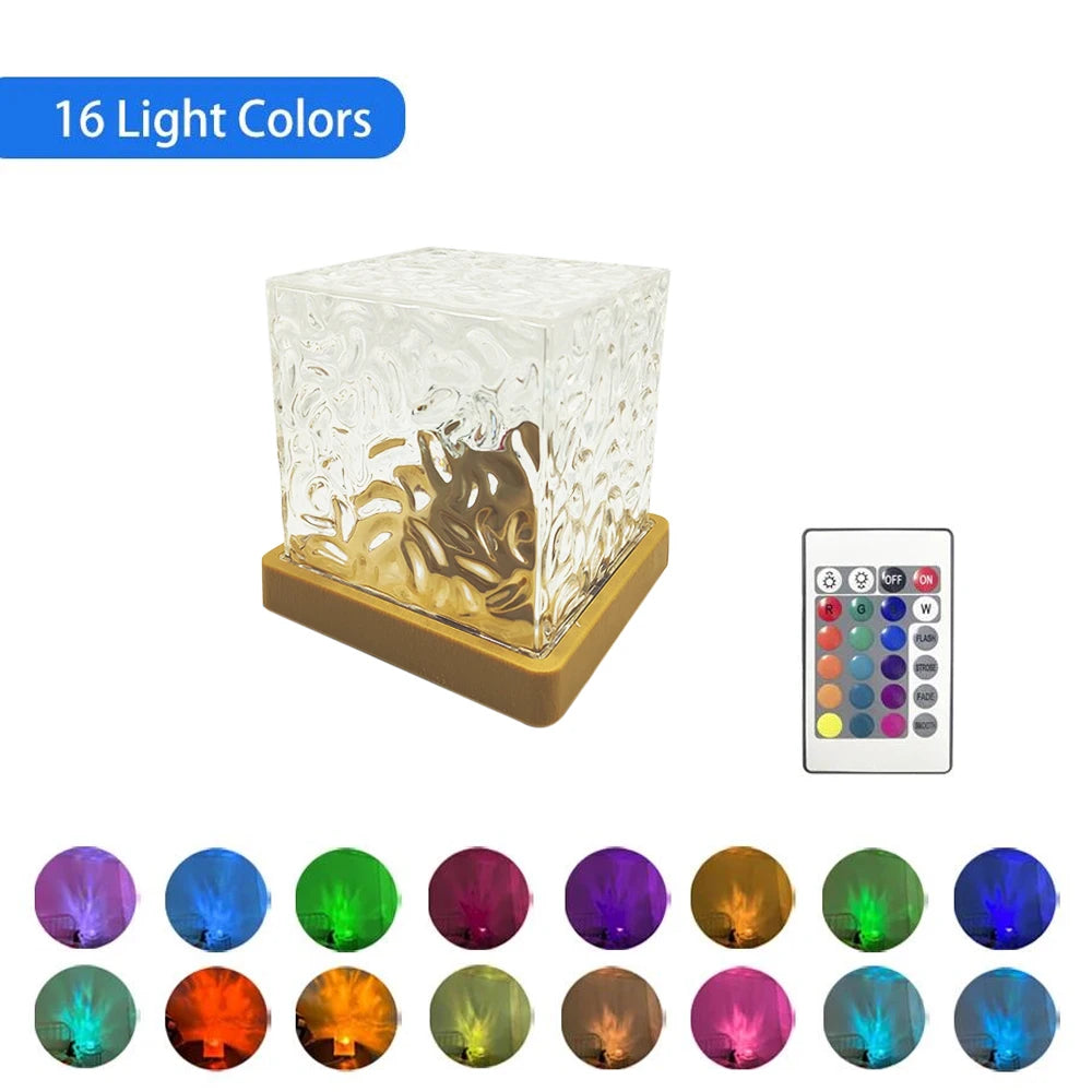 Ocean Wave Aurora Projector Lamp – 16-Color Crystal Flame Light with Remote