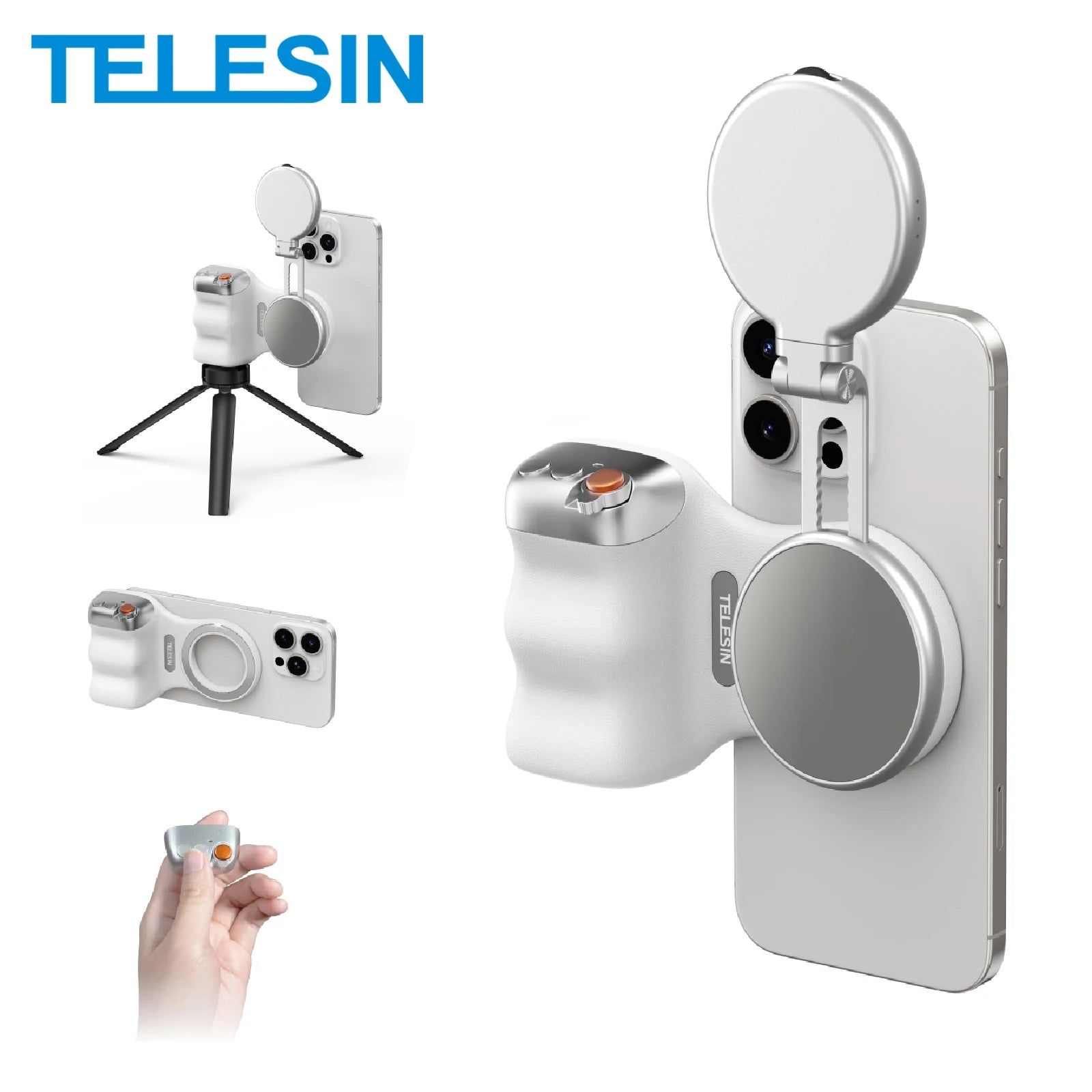 Magnetic Phone Camera Grip – TELESIN Shooting Handle with Selfie Light & Remote