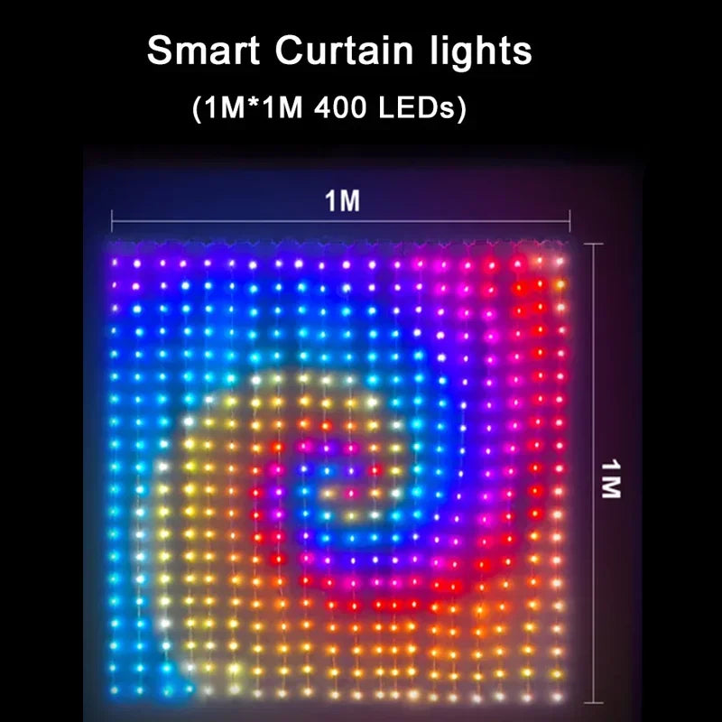 Smart Curtain Lights – 400 LED RGB Fairy Lights with App & Music Sync