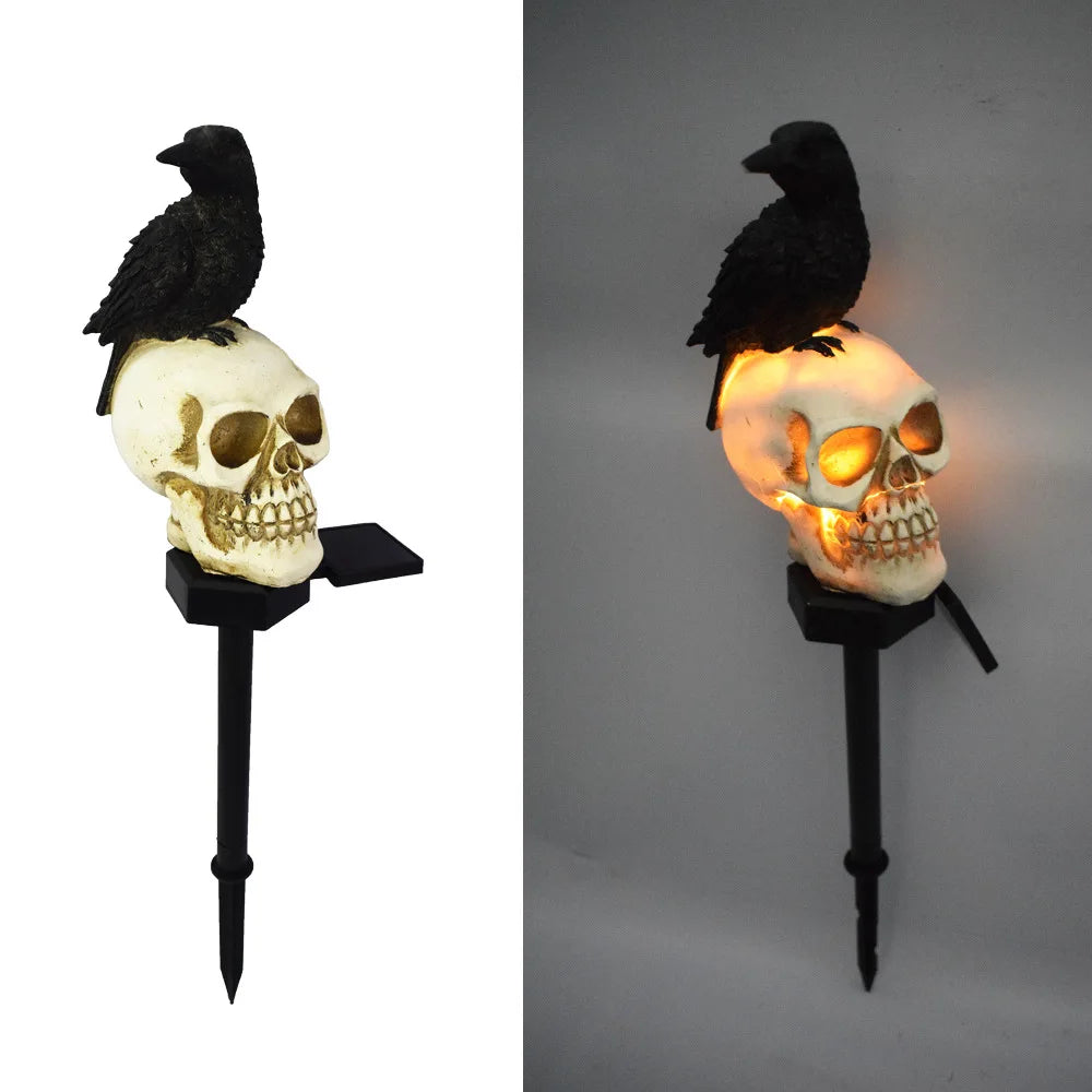 Halloween Solar Crow Skull Light – Outdoor LED Skeleton & Ghost Decoration