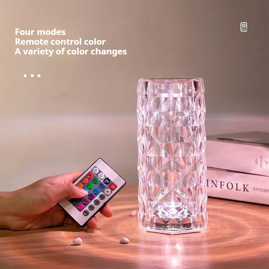Rose Crystal Touch Lamp – USB Rechargeable 16-Color LED Bedside Light